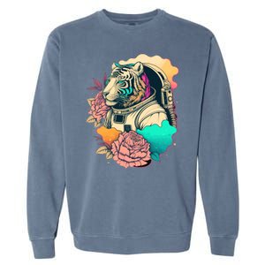 Astronaut Tiger Flowery Design Garment-Dyed Sweatshirt