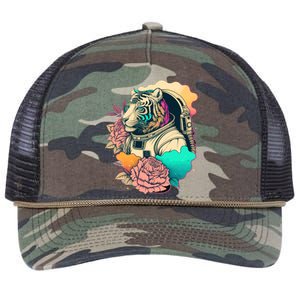 Astronaut Tiger Flowery Design Retro Rope Trucker Hat Cap