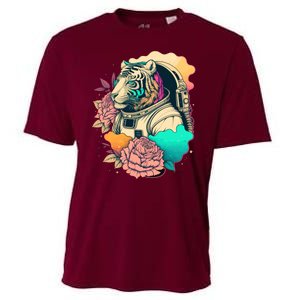 Astronaut Tiger Flowery Design Cooling Performance Crew T-Shirt