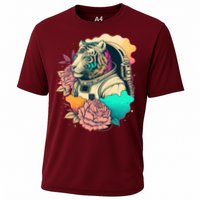 Astronaut Tiger Flowery Design Cooling Performance Crew T-Shirt