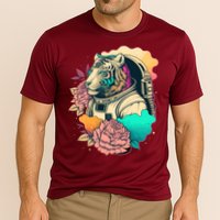 Astronaut Tiger Flowery Design Cooling Performance Crew T-Shirt
