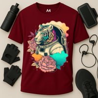 Astronaut Tiger Flowery Design Cooling Performance Crew T-Shirt