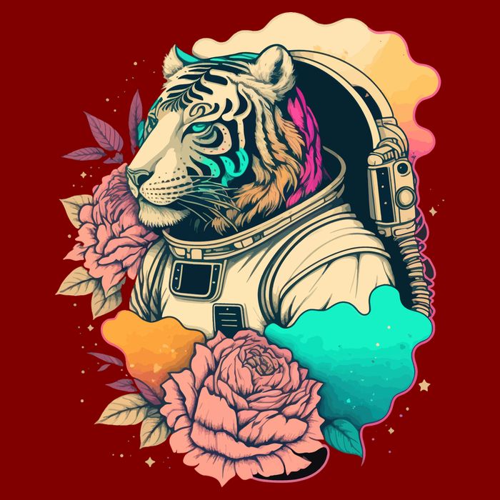 Astronaut Tiger Flowery Design Cooling Performance Crew T-Shirt