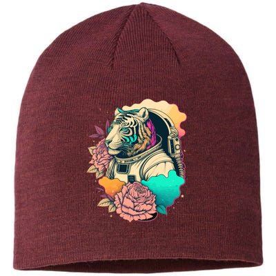 Astronaut Tiger Flowery Design Sustainable Beanie