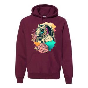 Astronaut Tiger Flowery Design Premium Hoodie