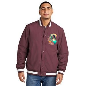 Astronaut Tiger Flowery Design Insulated Varsity Jacket