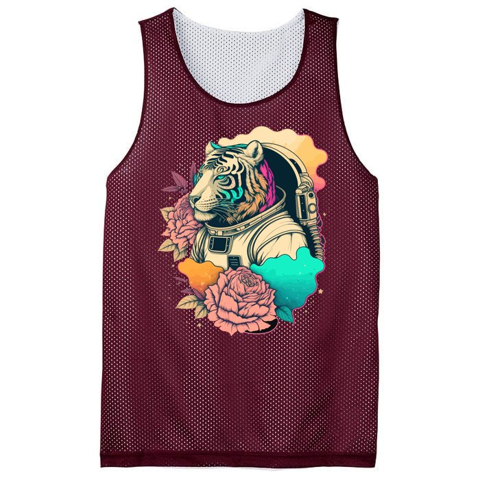 Astronaut Tiger Flowery Design Mesh Reversible Basketball Jersey Tank