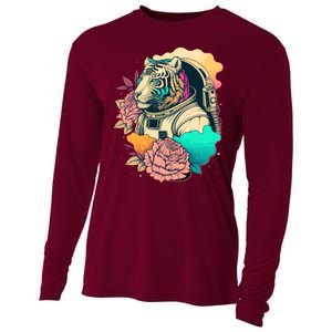 Astronaut Tiger Flowery Design Cooling Performance Long Sleeve Crew