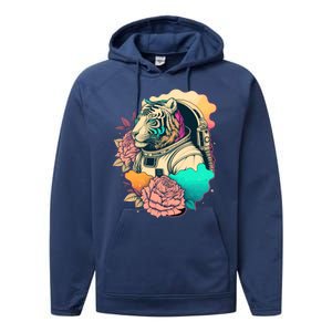 Astronaut Tiger Flowery Design Performance Fleece Hoodie