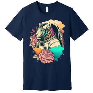 Astronaut Tiger Flowery Design Premium T-Shirt