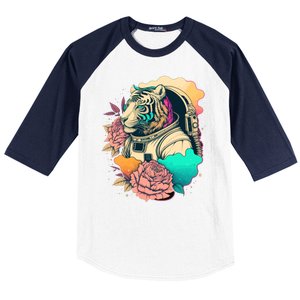 Astronaut Tiger Flowery Design Baseball Sleeve Shirt