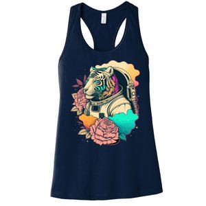 Astronaut Tiger Flowery Design Women's Racerback Tank