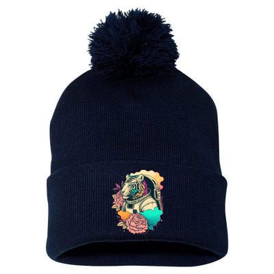 Astronaut Tiger Flowery Design Pom Pom 12in Knit Beanie