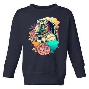 Astronaut Tiger Flowery Design Toddler Sweatshirt