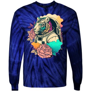 Astronaut Tiger Flowery Design Tie-Dye Long Sleeve Shirt