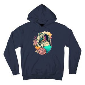 Astronaut Tiger Flowery Design Tall Hoodie