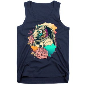 Astronaut Tiger Flowery Design Tank Top