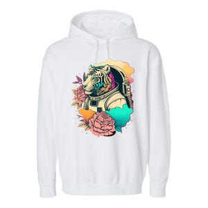 Astronaut Tiger Flowery Design Garment-Dyed Fleece Hoodie