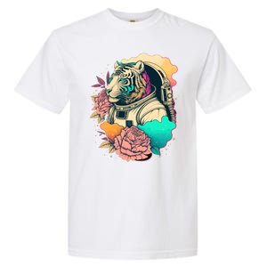 Astronaut Tiger Flowery Design Garment-Dyed Heavyweight T-Shirt