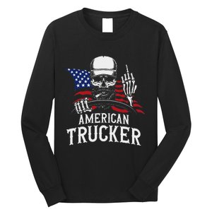 American Trucker For Patriotic Truck Driver Long Sleeve Shirt