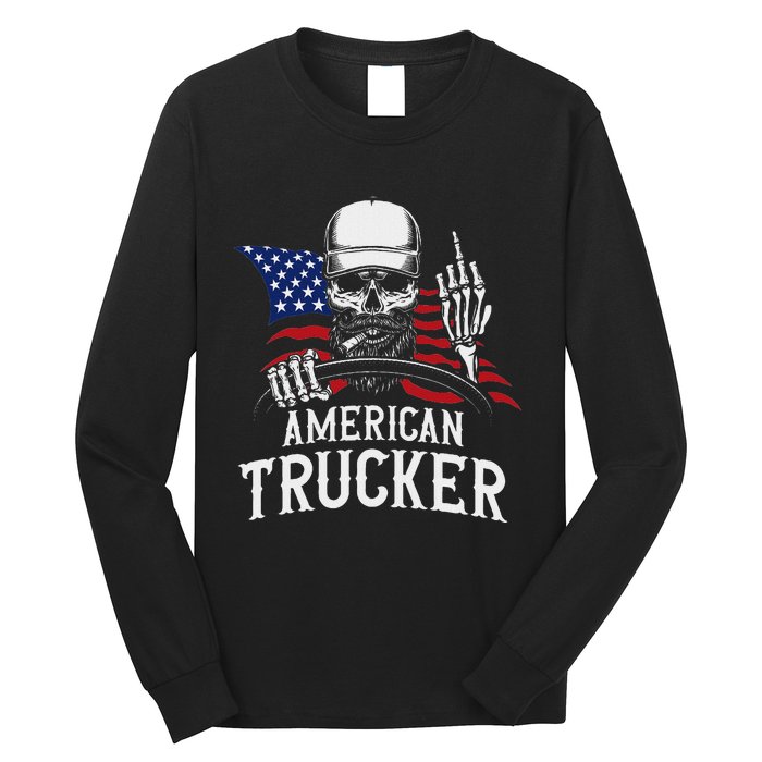 American Trucker For Patriotic Truck Driver Long Sleeve Shirt