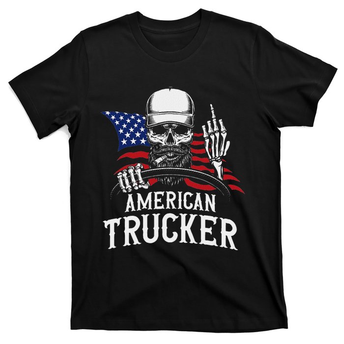 American Trucker For Patriotic Truck Driver T-Shirt