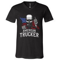 American Trucker For Patriotic Truck Driver V-Neck T-Shirt