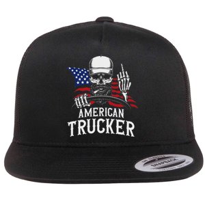 American Trucker For Patriotic Truck Driver Flat Bill Trucker Hat