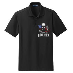 American Trucker For Patriotic Truck Driver Dry Zone Grid Polo