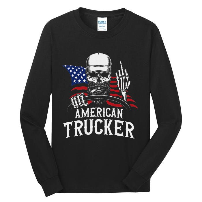 American Trucker For Patriotic Truck Driver Tall Long Sleeve T-Shirt