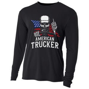 American Trucker For Patriotic Truck Driver Cooling Performance Long Sleeve Crew