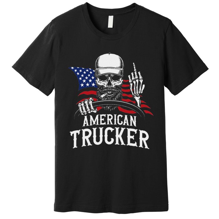 American Trucker For Patriotic Truck Driver Premium T-Shirt