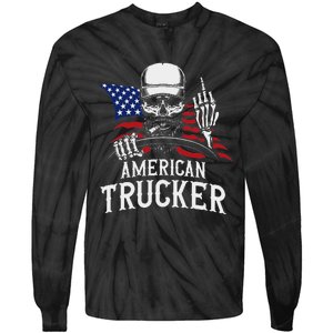 American Trucker For Patriotic Truck Driver Tie-Dye Long Sleeve Shirt