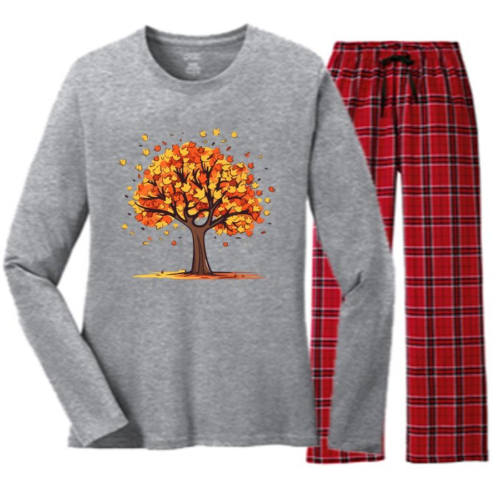 Autumn Tree Fall Lover Women's Long Sleeve Flannel Pajama Set 