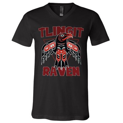 Alaska Tlingit For Native Raven Totem V-Neck T-Shirt