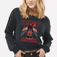 Alaska Tlingit For Native Raven Totem Cropped Pullover Crew