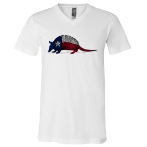 Armadillo Texas Flag V-Neck T-Shirt