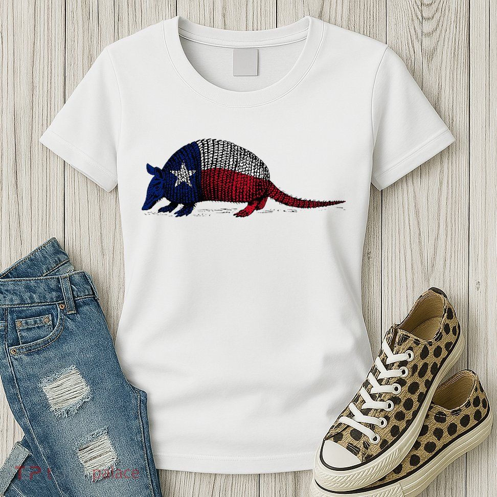 Armadillo Texas Flag Womens T-Shirt