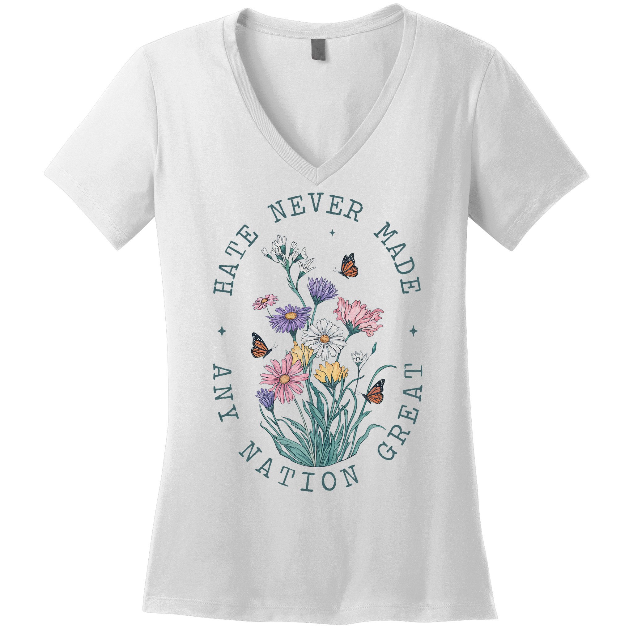 Anti Trump Floral Butterflies Democrat President Liberal Women's V-Neck T-Shirt