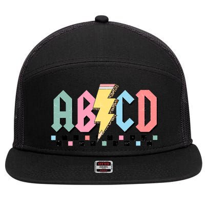 Abcd Teacher Funny Teacher Appreciation 7 Panel Mesh Trucker Snapback Hat