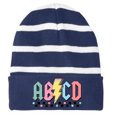 Abcd Teacher Funny Teacher Appreciation Striped Beanie with Solid Band