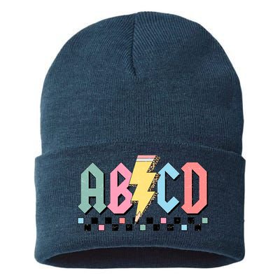 Abcd Teacher Funny Teacher Appreciation Sustainable Knit Beanie