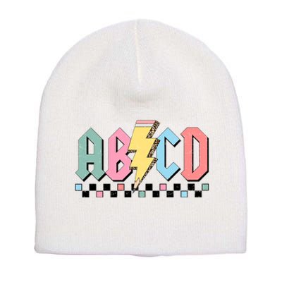 Abcd Teacher Funny Teacher Appreciation Short Acrylic Beanie