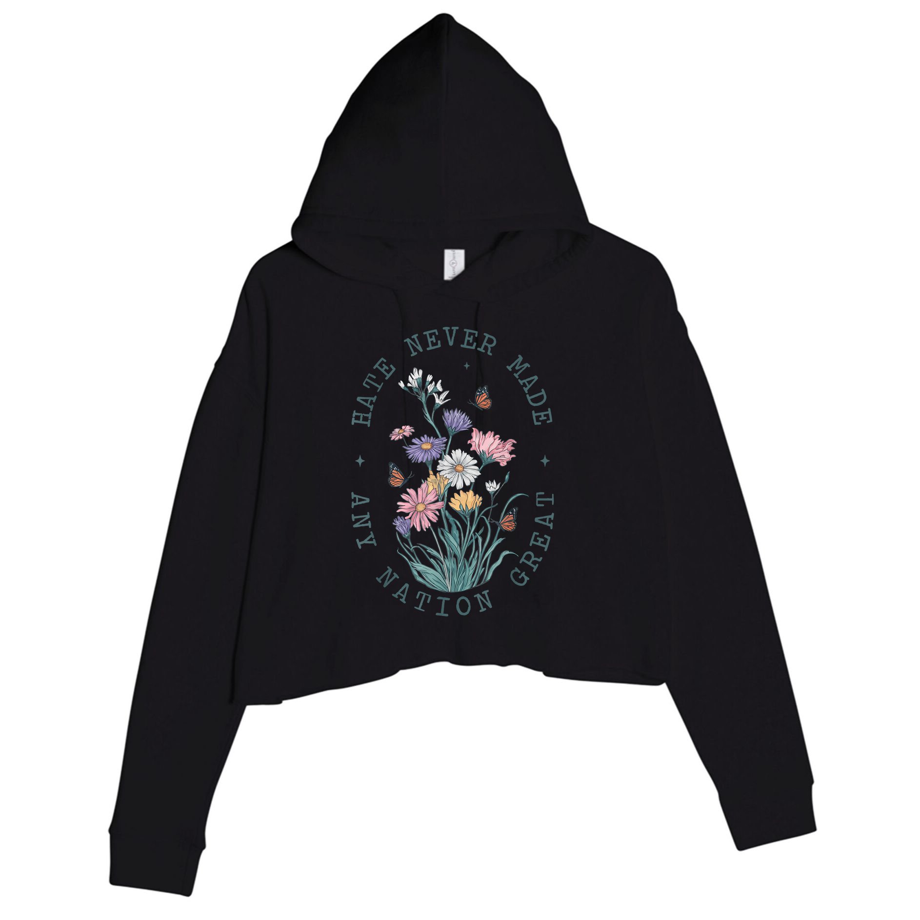 Anti Trump Floral Butterflies Democrat President Liberal Crop Fleece Hoodie