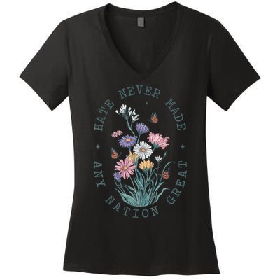 Anti Trump Floral Butterflies Democrat President Liberal Women's V-Neck T-Shirt