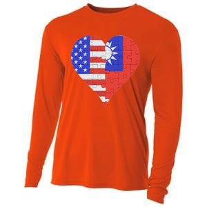 American Taiwanese Flag Heart Funny Gift Cooling Performance Long Sleeve Crew