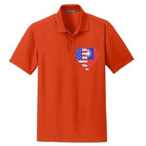 American Taiwanese Flag Heart Funny Gift Dry Zone Grid Polo