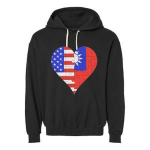 American Taiwanese Flag Heart Funny Gift Garment-Dyed Fleece Hoodie