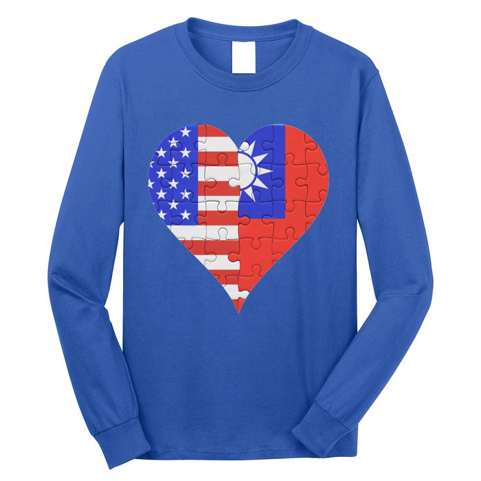 American Taiwanese Flag Heart Funny Gift Long Sleeve Shirt