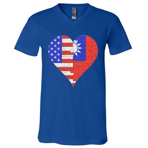 American Taiwanese Flag Heart Funny Gift V-Neck T-Shirt